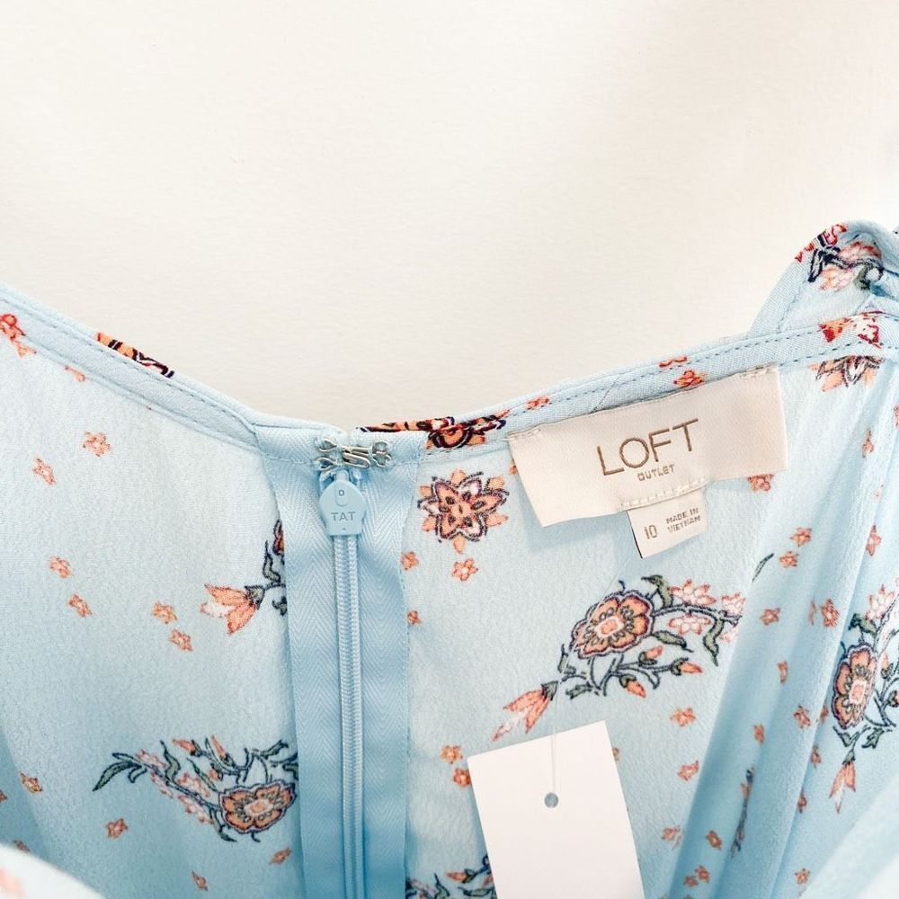 LOFT Blue Orange Floral Slit Summer Midi Dress Slip Sleeveless Dainty Dresses - Picture 8 of 8